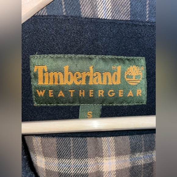 Vintage Timberland Weather Gear Black Wool Heavy Down Jacket Flannel Lined Sz Sm - Picture 10 of 11